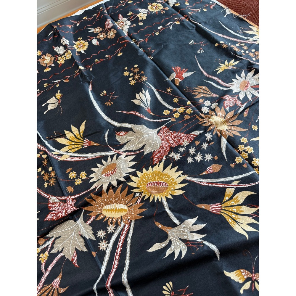 VTG 5th Ave Designs Botanical Fabric 56x62 Black Vat Dye Screen Printed Cotton